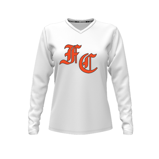 [CUS-DFW-TEES-CMF-VNK-LSL-WHT-FYXS-LOGO1] Decker Comfort T-Shirt (Female Youth XS, White, V Neck, Logo 1, Long Sleeve)