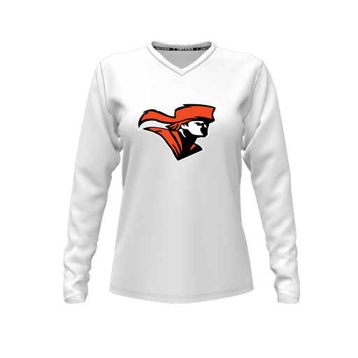 [FTLVCFWH-FYXS-LOGO2] Decker Comfort T-Shirt (Female Youth XS, White, V Neck, Logo 2, Long Sleeve)