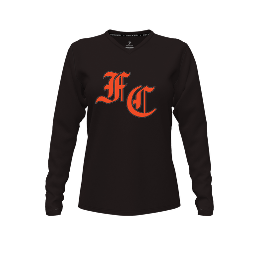 [FTLVPTBK-FYXS-LOGO1] Decker Performance T-Shirt (Female Youth XS, Black, V Neck, Logo 1, Long Sleeve)