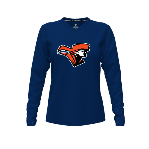 [FTLVPTNV-FYXS-LOGO2] Decker Performance T-Shirt (Female Youth XS, Navy, V Neck, Logo 2, Long Sleeve)