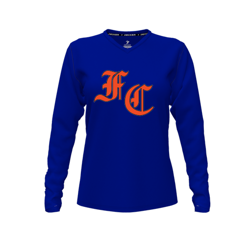 [FTLVPTRY-FYXS-LOGO1] Decker Performance T-Shirt (Female Youth XS, Royal, V Neck, Logo 1, Long Sleeve)