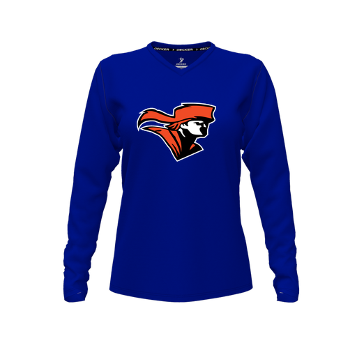 [FTLVPTRY-FYXS-LOGO2] Decker Performance T-Shirt (Female Youth XS, Royal, V Neck, Logo 2, Long Sleeve)