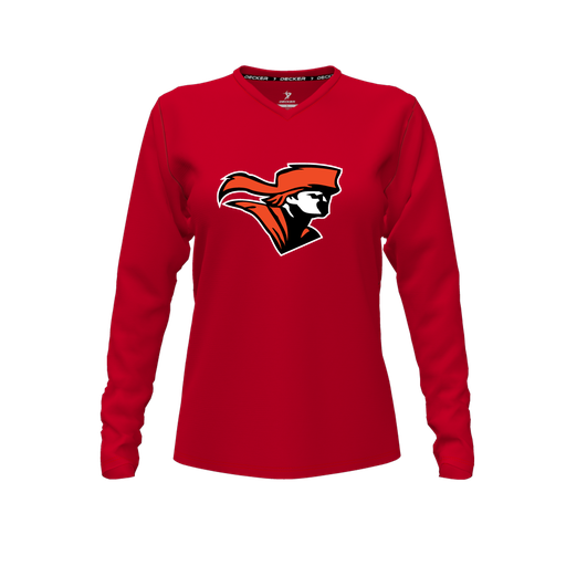 [FTLVPTRD-FYXS-LOGO2] Decker Performance T-Shirt (Female Youth XS, Red, V Neck, Logo 2, Long Sleeve)