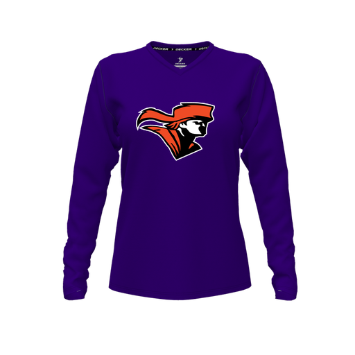 [FTLVPTPP-FYXS-LOGO2] Decker Performance T-Shirt (Female Youth XS, Purple, V Neck, Logo 2, Long Sleeve)