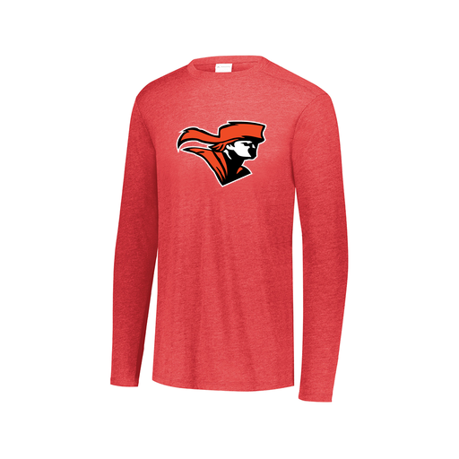 [3075.V96.XS-LOGO2] Decker Men's Tri-Blend T-Shirt - Long Sleeve (Adult XS, Red, Logo 2)